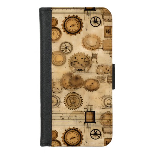 Grunge Rustic Steampunk Clock 4 iPhone 87 Wallet Case