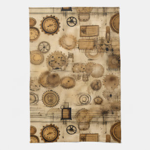 Grunge Rustic Steampunk Clock (4) Kitchen Towel