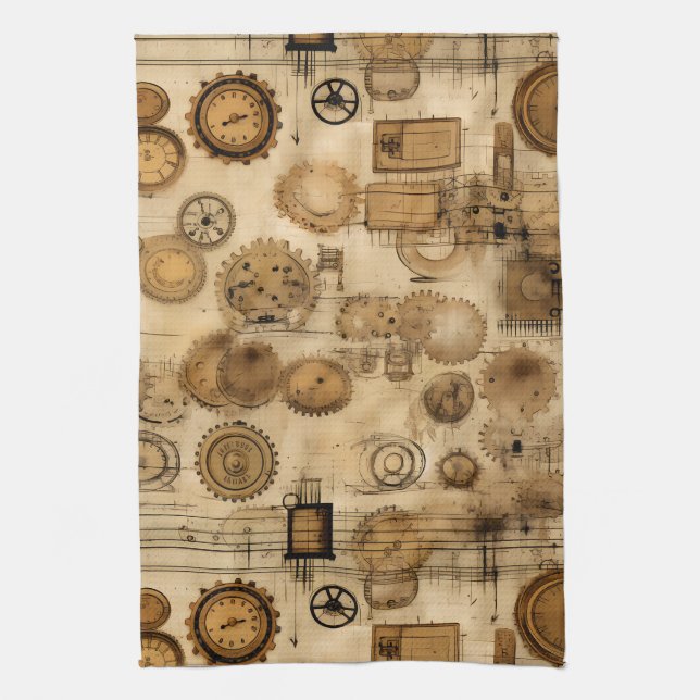 Grunge Rustic Steampunk Clock (4) Kitchen Towel (Vertical)