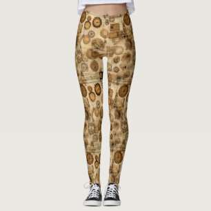 Grunge Rustic Steampunk Clock (4) Leggings