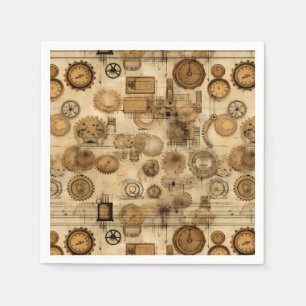 Grunge Rustic Steampunk Clock (4) Napkins