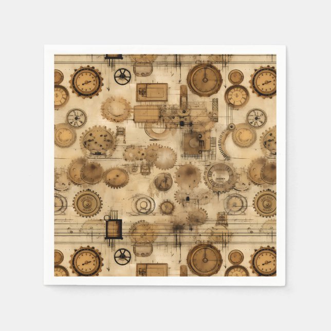 Grunge Rustic Steampunk Clock (4) Napkins (Front)