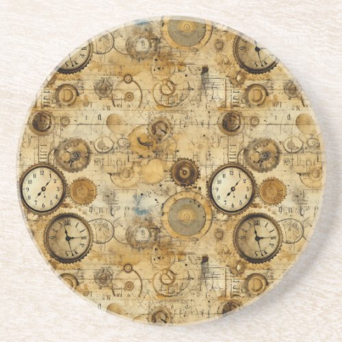 Grunge Rustic Steampunk Clock 5 Coaster