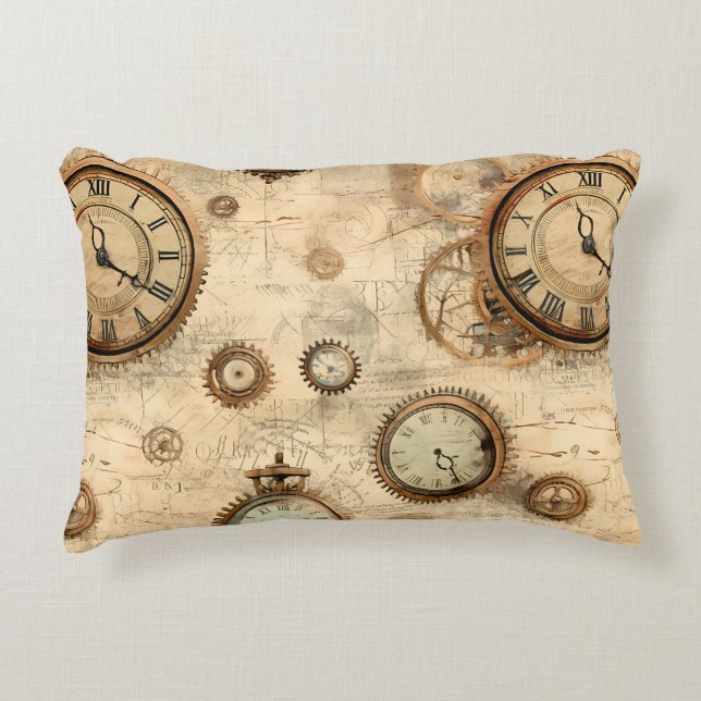 Grunge Rustic Steampunk Clock (6) Accent Pillow (Front)