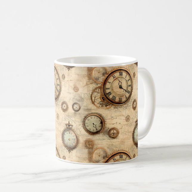 Grunge Rustic Steampunk Clock (6) Coffee Mug (Front Right)