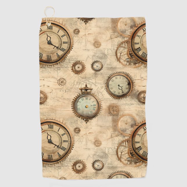 Grunge Rustic Steampunk Clock (6) Golf Towel (Front)