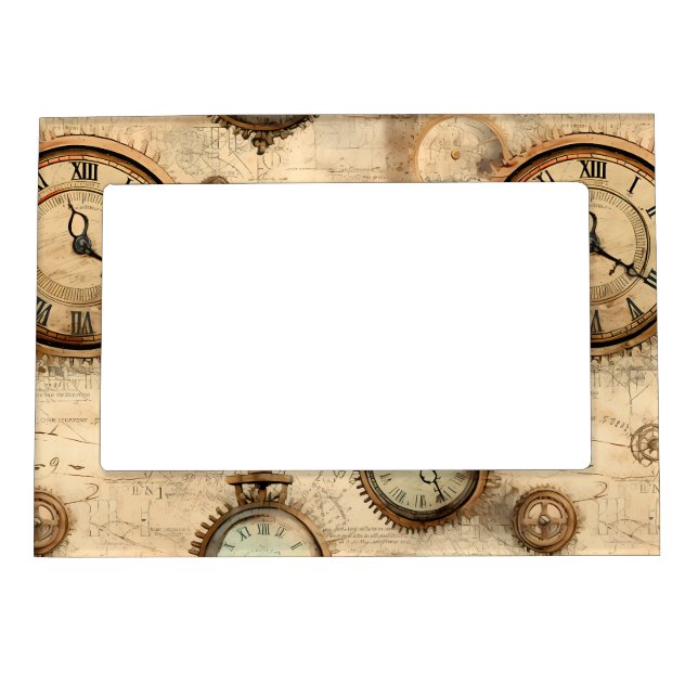 Grunge Rustic Steampunk Clock (6) Magnetic Frame (Front)
