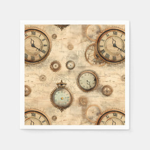 Grunge Rustic Steampunk Clock (6) Napkins