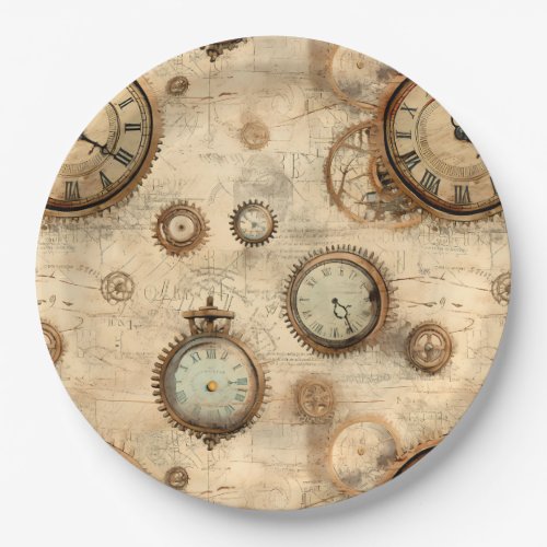 Grunge Rustic Steampunk Clock 6 Paper Plates