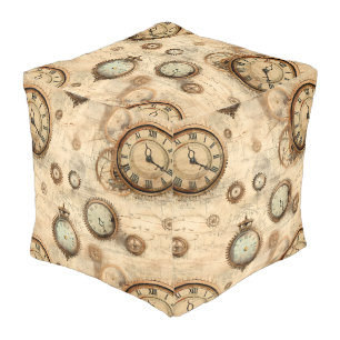 Grunge Rustic Steampunk Clock (6) Pouf