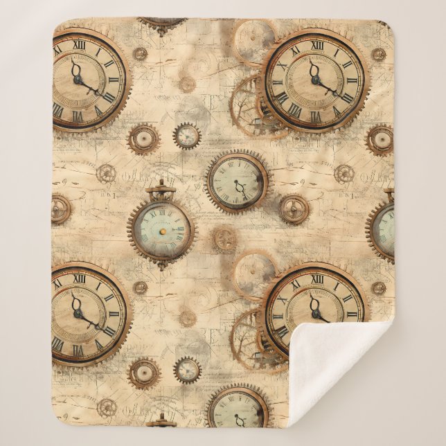 Grunge Rustic Steampunk Clock (6) Sherpa Blanket (Front)
