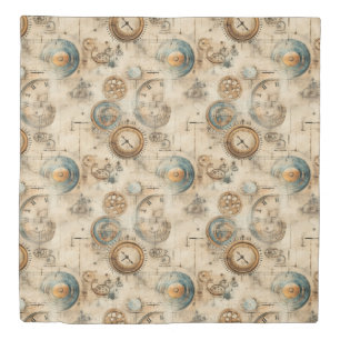 Grunge Rustic Steampunk Clock (7) Duvet Cover