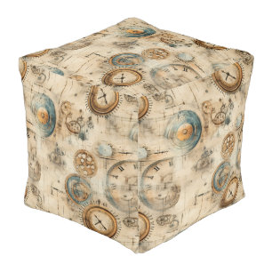Grunge Rustic Steampunk Clock (7) Pouf