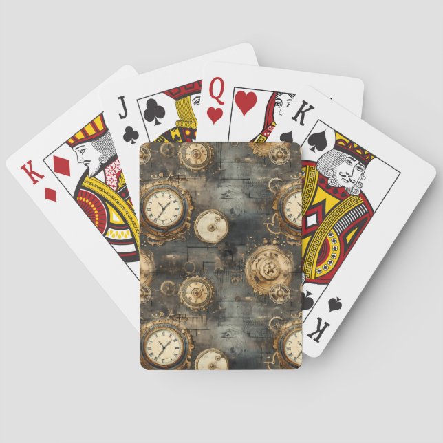 Grunge Rustic Steampunk Clock (8) Poker Cards (Back)
