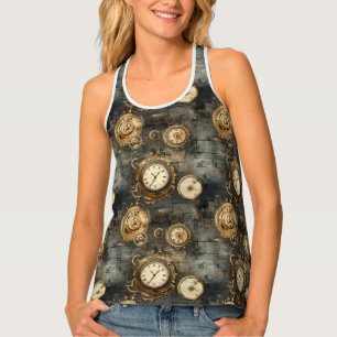 Grunge Rustic Steampunk Clock (8) Tank Top