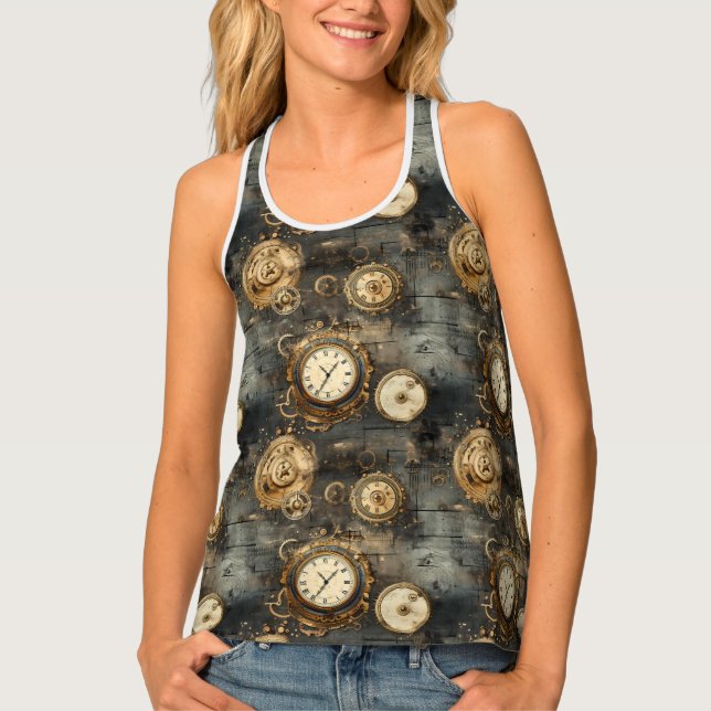 Grunge Rustic Steampunk Clock (8) Tank Top (Front)