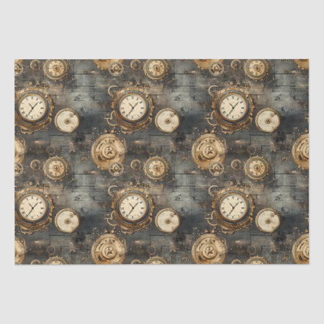 Grunge Rustic Steampunk Clock (8) Tissue Paper (Front)
