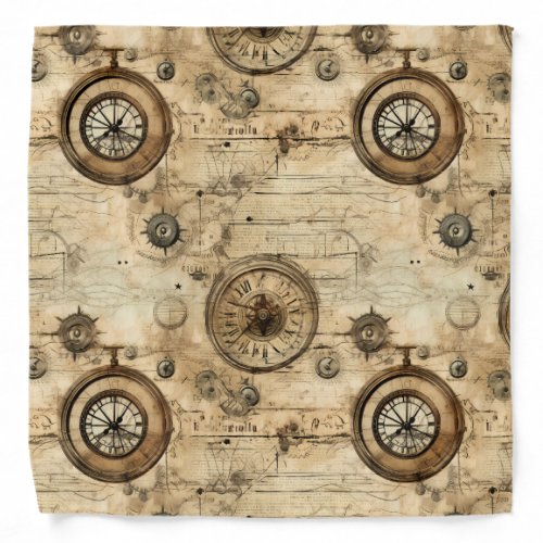 Grunge Rustic Steampunk Clock 9 Bandana