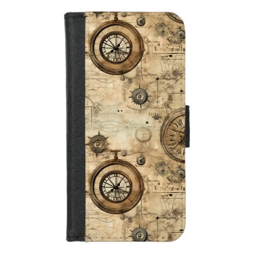 Grunge Rustic Steampunk Clock 9 iPhone 87 Wallet Case