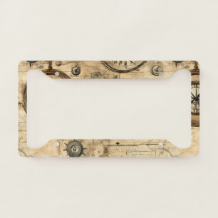 Grunge Rustic Steampunk Clock (9) License Plate Frame