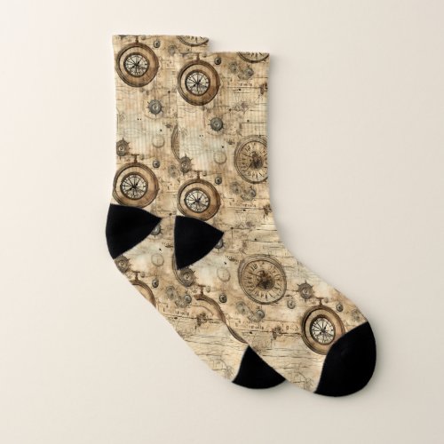 Grunge Rustic Steampunk Clock 9 Socks