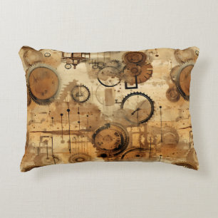 Grunge Rustic Steampunk Clock Accent Pillow