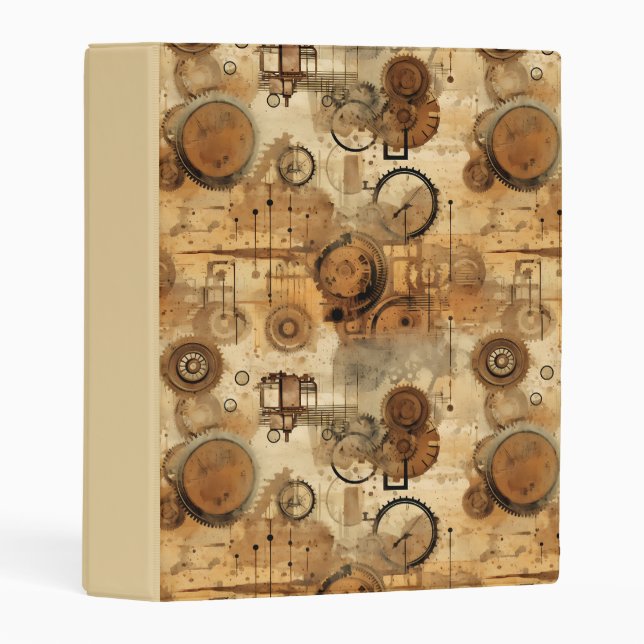 Grunge Rustic Steampunk Clock Mini Binder (Front/Spine)