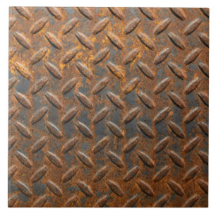 Grunge Rusty Diamond Plate Floor Ceramic Tile