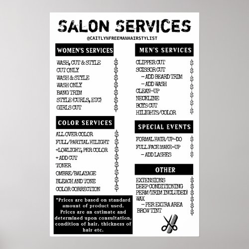 Grunge Salon Menu Poster