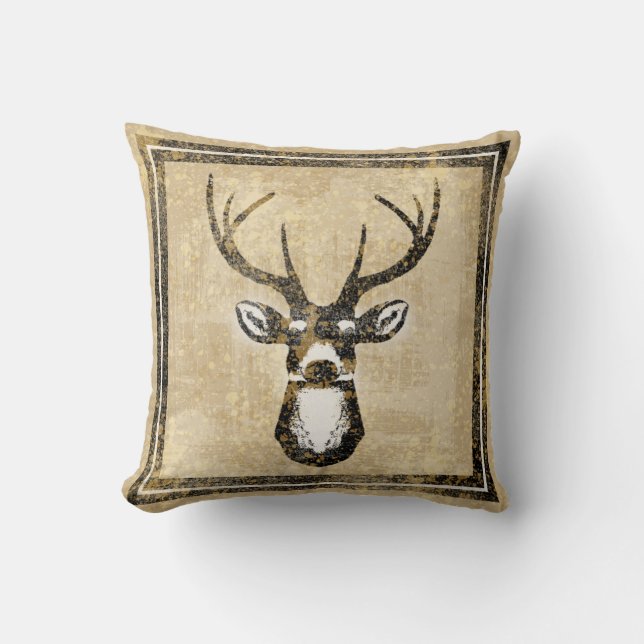Grunge Sand Camo Buck Deer Pillow (Front)