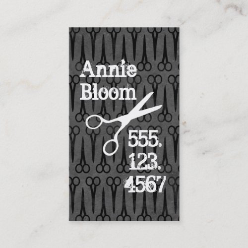 grunge scissors distressed hair stylist black grey business card