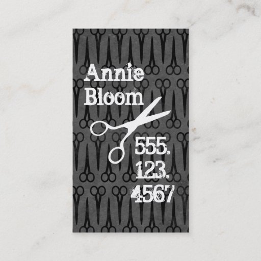 Customizable grunge scissors distressed hair stylist black grey business card