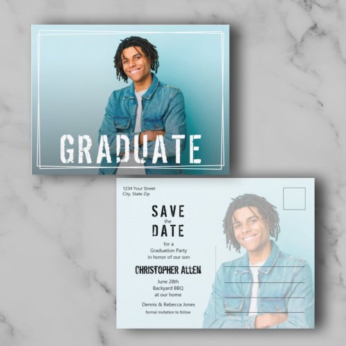 Grunge Script Photo Graduate Save the Date Postcard