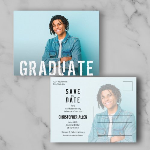 Grunge Script Photo Graduate Save the Date Postcard