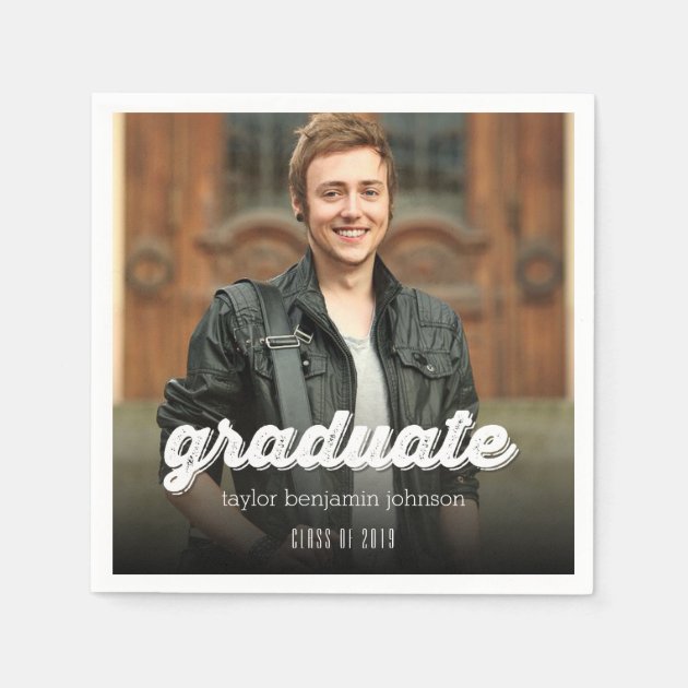 Grunge Script Simple Graduate Graduation Photo Paper Napkin