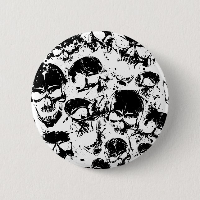 Grunge sculls print button (Front)
