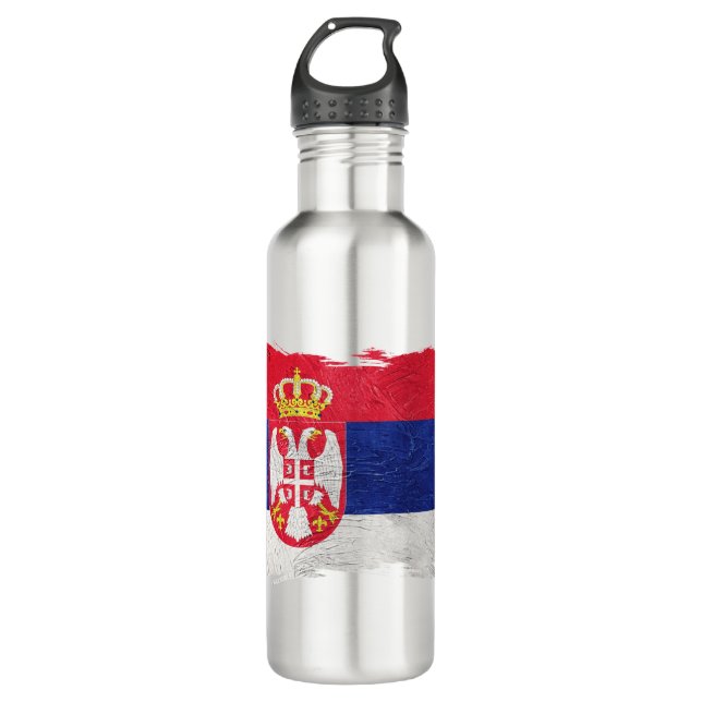 Grunge Serbian flag, Brush stroke, Serbia flag Stainless Steel Water Bottle (Front)