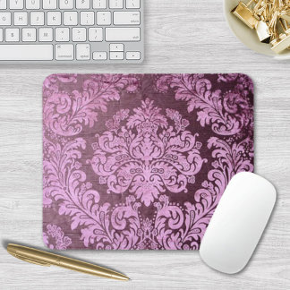 grunge shabby chic floral Victorian purple damask Mouse Pad