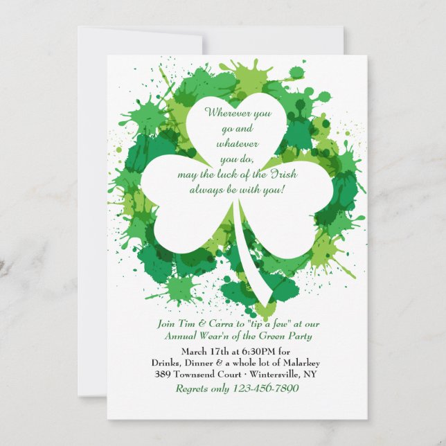 Grunge Shamrock St. Patrick's Day Invitation (Front)