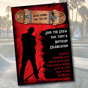 Grunge Skateboarding Birthday Party Invitations