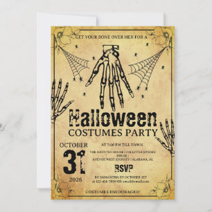 Grunge Skeleton Hand Halloween Costumes Party Invitation