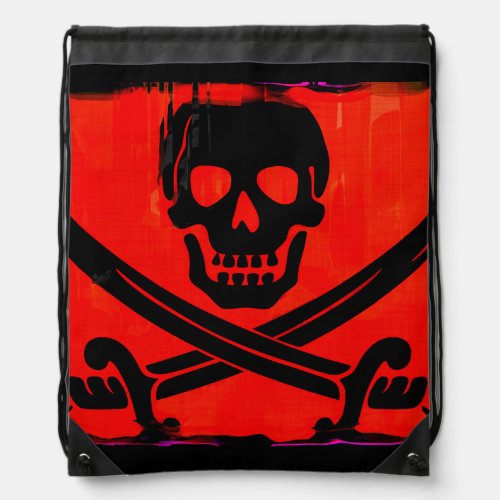 Grunge Skull and Cross Swords Creepy Artwork Drawstring Bag