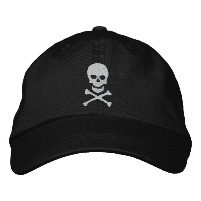 Grunge Skull and Crossbones Embroidered Cap (Front)