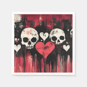 Grunge Skull and Hearts- Bold Red and Black Art Napkins