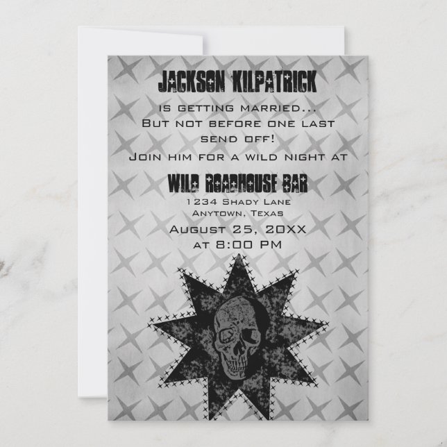 Grunge Skull Bachelor Party Invite, Black Invitation (Front)