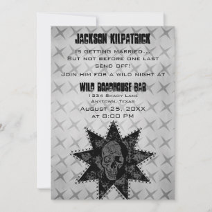 Grunge Skull Bachelor Party Invite, Black Invitation