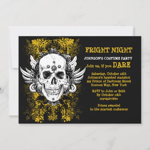 Grunge Skull Fright Night Black Invitation