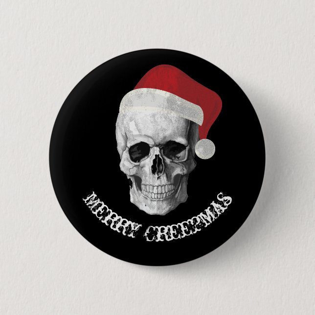 Grunge Skull Santa Button (Front)