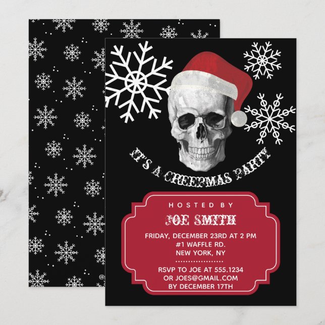 Grunge Skull Santa Christmas Party Invitation (Front/Back)