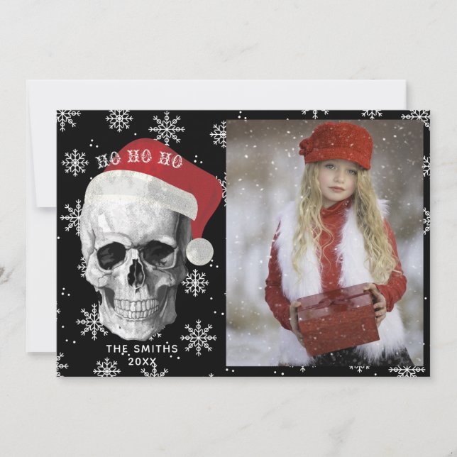 Grunge Skull Santa Photo Holiday Card (Front)